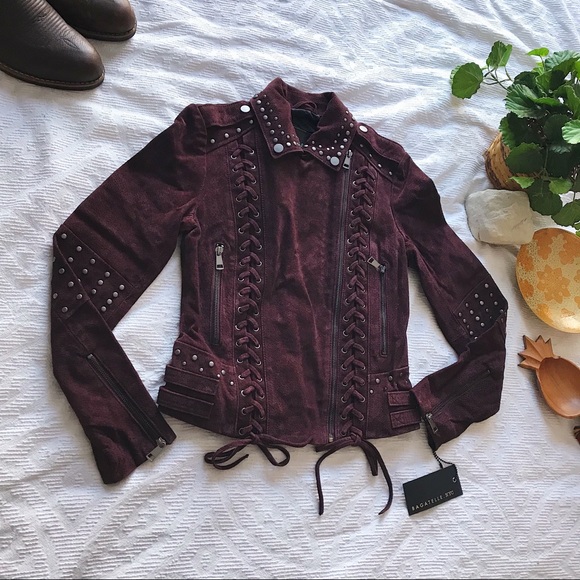 Bagatelle • Burgundy Western Suede Moto Jacket - Picture 2 of 8